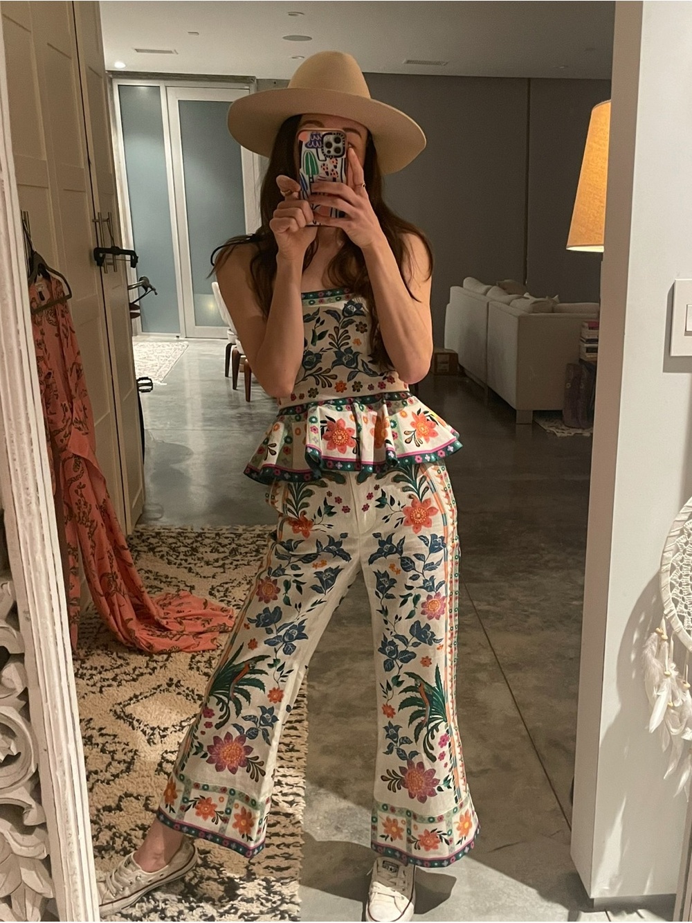 Zimmermann Cream Floral Peplum Jumpsuit with Multicolor Embroidery